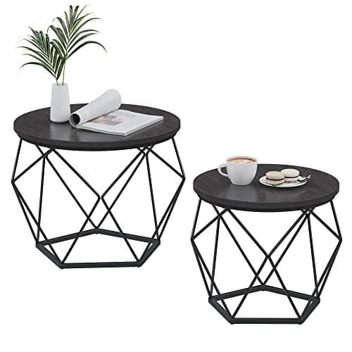 Image of VASAGLE Round Coffee Table, Set of 2, Side Table, Sofa End Table, Modern Style, Removable Top, Steel Frame, for Living Room, Black LET040B22