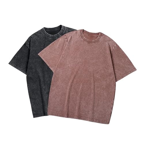 Image of SAN Platina Oversized T Shirt Men Women,Vintage Heavyweight Cotton Tshirt,Basic Crew Neck Tee,2 Pack Coffee Black T-Shirts(4XL)