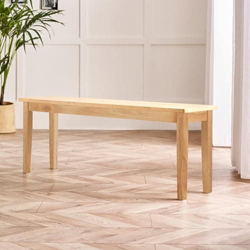Image of Furniturebox UK Tenby Large Wooden Dining Bench, Warm Stain Finish, Wood Kitchen 3 Seater Stool, Fresh Modern Meets Traditional Farmhouse Dining Furniture, Oak