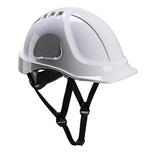 Image of Portwest PS54 Endurance Plus Safety Hard Hat Head Protection ABS Shell EN 397 and EN 50365 Certified 6 Point Suspension Wheel Ratchet Adjustment 4-Point Chin Strap, White, One Size