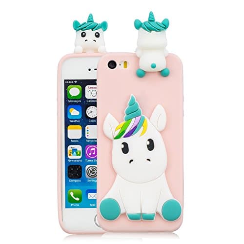 Image of HopMore iPhone 5S / 5 Case - Cute 3D Design Silicone Soft Gel Shockproof Protective Cover - Ultra Thin Rubber Bumper - Funny Pink Unicorn Shell for Girls