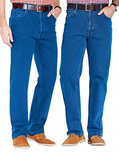 Image of Chums Men's Mens Denim Jeans in Pack of 2 Stretch Fabric Side Elasticated Waistband Stonewash Finish 2 X Blue 34W / 27L