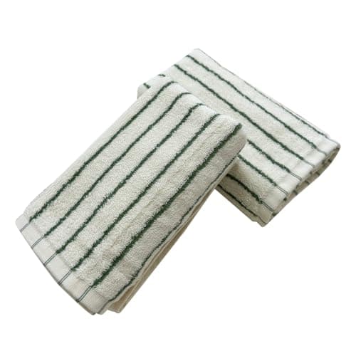 Image of USTIDE Striped Hand Towel Thick Luxury Fluffy 100% Cotton Face Towel for Bath Fashionable Spa Gym Green White Stripe Hand Towels 2 Pack, 35 x 76cm