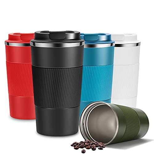 Image of YINJAM Travel Mug 380ml Reusable Insulated Coffee Cups Vacuum Insulation Stainless Steel Thermal Bottle for Hot Cold Drinks (Black, 380ml)