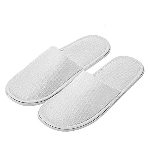 Image of AhfuLife Echoapple Waffle Closed Toe White Slippers Fit Most Men and Women for Spa, Party Guest, Hotel and Travel (6/7.5 UK, White-5 Pairs)