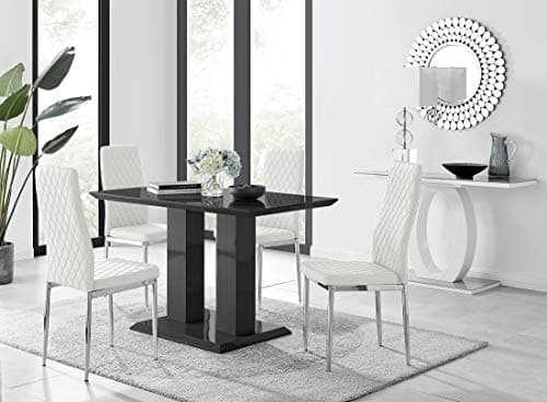 Image of Furniturebox UK Imperia Modern Black High Gloss Dining Table And 4 Modern Milan Dining Chairs Set (Dining Table + 4 White Milan Chairs)