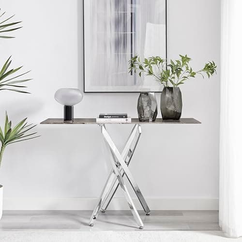 Image of Furniturebox UK Leonardo Glass Dark Marble Effect Console Table - Shiny Silver Chrome Legs In Stylish Nested Starburst Design - Modern Living Room or Hallway Furniture for Contemporary Homes