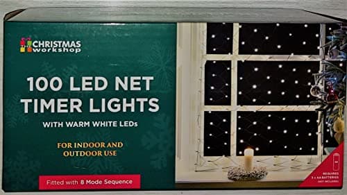 Image of The Christmas Workshop 76070 100 Warm White Christmas LED Net Lights / Curtain Style Window Lights / 8 Different Modes / Indoors & Outdoors / Battery Operated