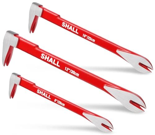 Image of SHALL 3-Piece Nail Puller Tool Set, 12’’, 10’’, 8’’ - Heavy Duty & Mini Cats Paw Pry Bar, Utility Claw Bar, Wonder Bar, High Carbon Steel Crowbar Tool for Home Remolding & Woodworking