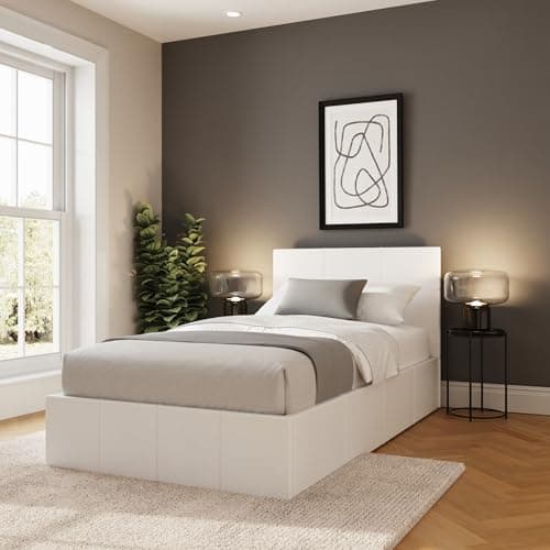 Image of GFW Classic Leather Upholstered Ottoman Storage Bed, Gas Side Lift & Under Bed Storage, Single, White