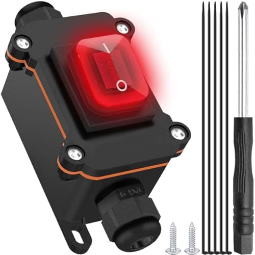 Image of MKBKLLJY Inline Cord Switch IP66 Waterproof AC 16A 250V / AC 20A 125V Outdoor ON/Off Toggle Switch 4 Pin 2 Position DPST with Red LED Rocker Button Screwdriver Cable Ties Two-Side Entry and Exit Line