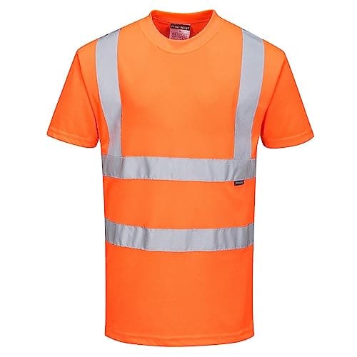 Image of Portwest RT23 Mens Hi Vis T Shirt Short Sleeve Reflective Work Safety Tee Crew Neck EN ISO 20471 Class 2 Certified Rail Workwear RIS 3279 Tom, Orange, XXL