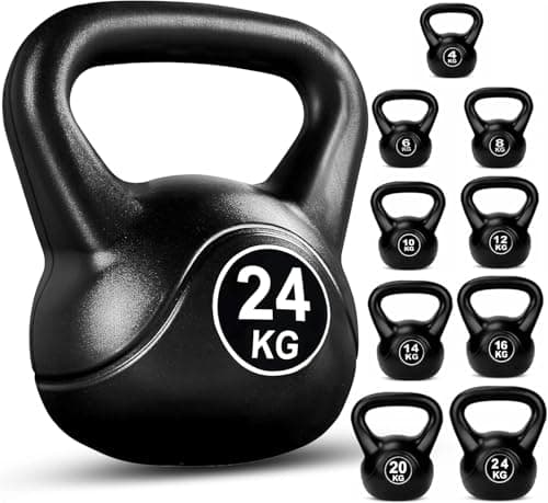 Image of FK Sports Kettlebells 4KG, 6KG, 8KG, 10KG, 12KG,14KG, 16KG, 20KG, 24KG | Heavy Weight Kettle Bell For Strength Cardio Training | Kettlebell for Home & Gym Fitness, Workout (Black, 24KG)