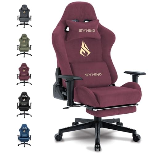 Image of Symino Gaming Chair, Computer Chair with Footrest, Headrest and Lumbar Support, Ergonomic PC Chair, Height Adjustable Rotating Task Chairs, Wine red