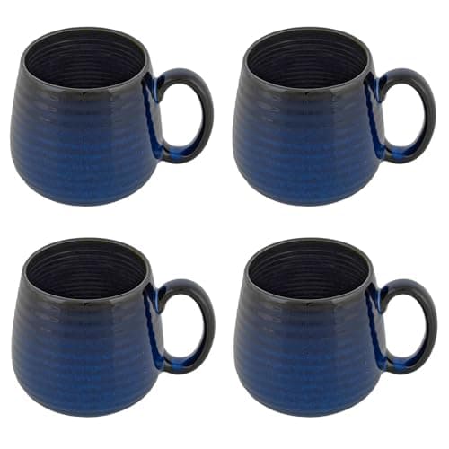Image of Set of 4 Large Blue Ombre Coffee Mugs – 500ml Barrel Shape – Black Interior – New Bone China – Microwave & Dishwasher Safe – Hodge & Hodge Modern Kitchen Mug Set
