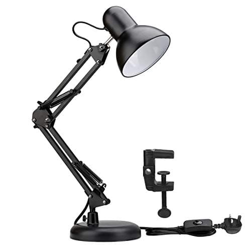 Image of Lepro Desk Lamp, E27 Swing Arm Desk Lamp with Clamp, Classic Black Table Lamp, E27 Bulb Holder, Flexible Black Desk Light for Study Desk, Office, Bedroom, Reading, Nails, Back to School and More