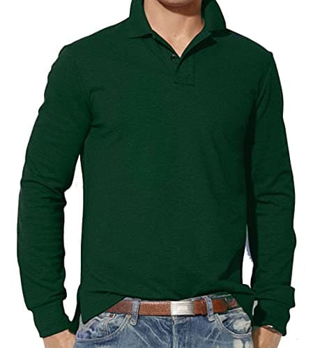 Image of RockBerry Long Sleeve Polo Shirts for Mens-Quick Dry Golf Tops for Men, Outdoor Works, Casual, Military and Hiking Wear-| S M L XL 2XL 3XL | Custom Fit (Green, Small)