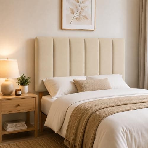 Image of YORKSHIRE HOMEWARE Padded Lined Headboard | Lined Headboards in Plush Velvet Fabric | Bed Bedroom Decor Hotel Furniture (Mink, 3ft Single)