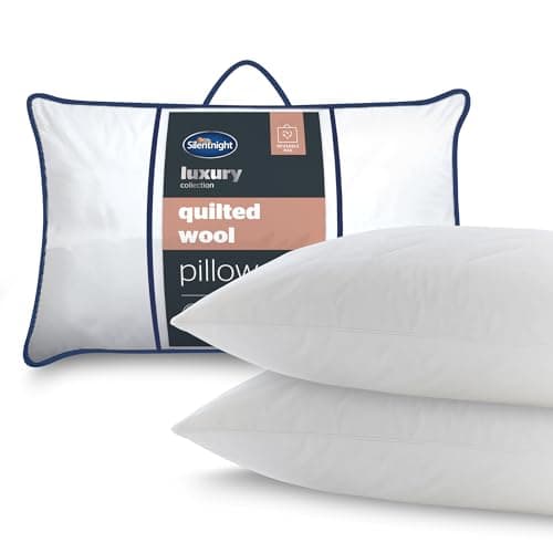 Image of Silentnight Quilted Wool Pillow - 100% Natural Wool - Temperature Regulating Maintain a Comfortable Temperature All Night - Supportive for Head and Neck - Hypoallergenic & Odour Resistant (2 Pack)