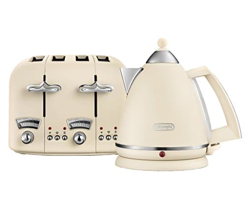 Image of De'Longhi Argento Flora KBX3016 Kettle (3kW) and CTO4 4-Slice Toaster (1800W) (Beige)