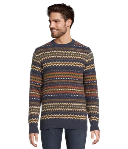 Image of Barbour Men's Case Fair Isle Crew Neck Sweater, Navy Marl, XXL