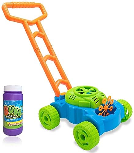 Image of Ram© Lawn Bubble Mower Push Along Toy Lawnmower For Kids And Toddlers With Bubble Machine Soapy Solution Included