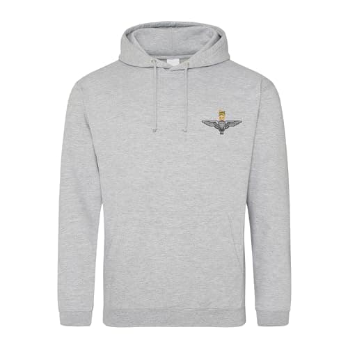 Image of The Parachute Regiment Paratrooper Embroidered Men's Hoodie British Army Insignia Paras MOD Hooded Sweatshirt Embroidery ** 9 Colours Available ** (UK, Alpha, M, Regular, Regular, Grey)