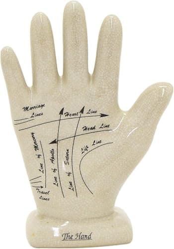 Image of AcaciaHome Elegant and Stylish Living Ceramic Crackle Phrenology Hand Home Décor – Ceramic Craftsmanship17x8x6 cm, Cream Painted Finish, Unique Decorative Piece for Any Room (Classic Palmistry Hand)
