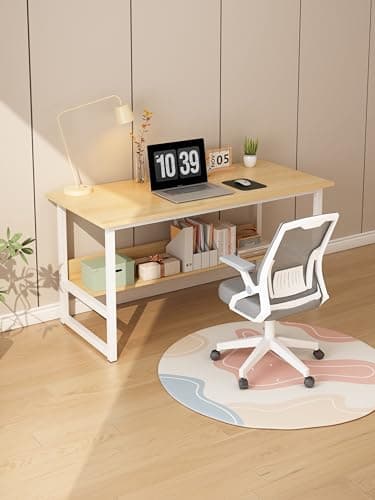 Image of LEPTIS MAGNA Desk, Computer Desk for Student and Work, Computer Desk with Shelf, Modern Computer Table, Stylish Home Office Desk with Self for Bedrooms, Office, Gaming (Wood White, 100 CM)
