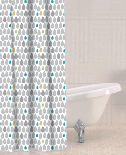 Image of Sabichi Rain Drops Shower Curtain - Mould & Mildew Resistant Shower Curtains - Easy-to-Clean, Secure, Stable 180 x 180 cm - Multicolour Bathroom Shower Curtains - Easy To Clean