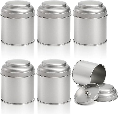 Image of Lawei 6 Pack Tea Tins Canister with Airtight Double Lids, 8 OZ Round Tin Can Box, Small Kitchen Canisters Containers for Storage Tea, Coffee, Sugar, Loose Leaf, Candy, Herbs and Spices, Silver