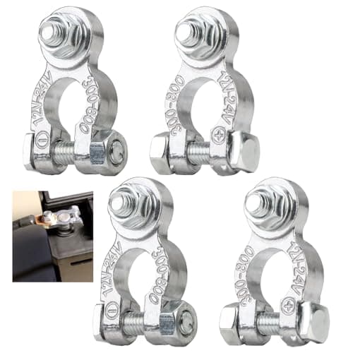 Image of 4 Pcs Battery Terminals, Car Battery Terminal Connector Clamps 12V/24V Positive Negative Universal Heavy Duty Stud Type Aluminium Alloy Battery Terminal Clamps for Motorcycles Cars Motorhome Ships
