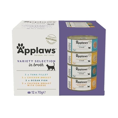 Image of Applaws 100% Natural Adult Wet Cat Food, 12x70g Tins, Multipack Fish and Chicken Mixed Selection in Broth 70g Can