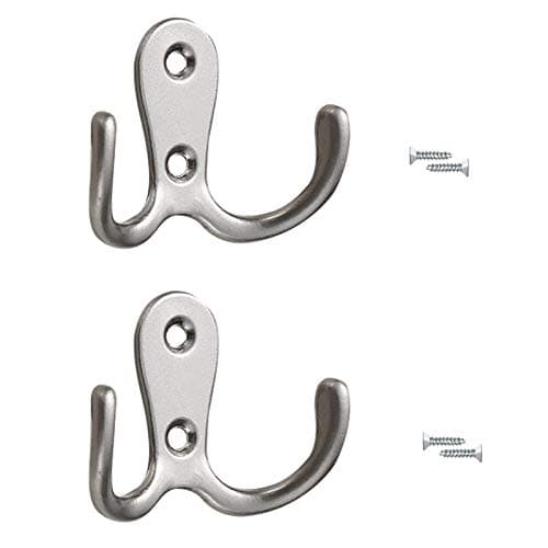 Image of 2 PCS Double Door Hooks Vintage Antique Coat Hooks Double Prong Wall Mounted Decorative Clothes Hat Hooks Double Robe Hooks Screw In Door Hooks For Kitchen Bedroom Wall Bathroom Hanging With Screws