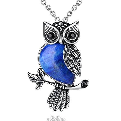 Image of XIANNVXI Lapis Lazuli Necklace Owl Necklace for Women Blue Lapis Lazuli Pendant Healing Gemstone Jewellery Owl Gifts for Christmas