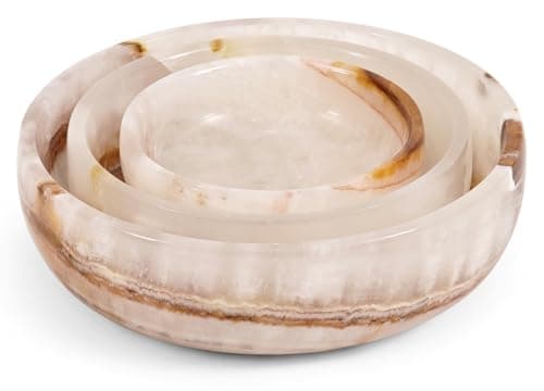 Image of SPESHSTONES Marble Bowls Set of 3 Handmade White Onyx Small Mixing Plates & Dishes for Dinnerware & Accessories - Decorative Bowl Set for Dark Soy Sauce, Kitchen & Housewarming Gifts