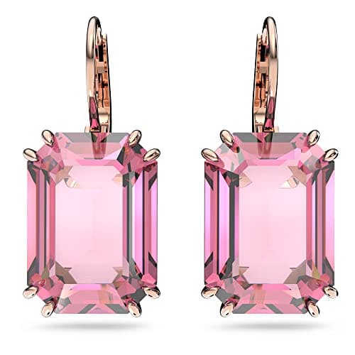 Image of Swarovski Millenia Drop Earrings, Pink Octagon Cut Crystals in a Rose Gold Tone Plated Setting, from the Millenia Collection