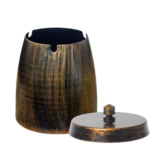 Image of Metal Ashtrays with Lid Heavy Windproof Cigarette Ash Tray Scratch Base Smell-Proof Ashtray for Indoor or Outdoor Use Garden Office Household (Bronze)