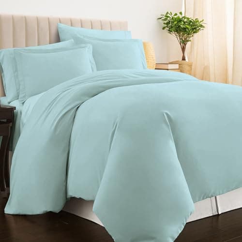 Image of Pizuna 100% Cotton Super King Duvet Cover Set Baby Blue, 400 Thread Count Long Staple Cotton Superking Duvet Cover 260x220cm, Sateen Weave Quilt Cover with Button Closure (Bedding Duvet Sets)