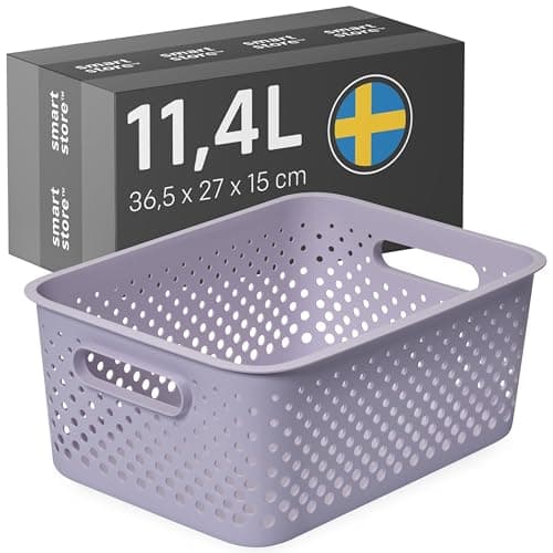 Image of SmartStore Storage Basket with Handles in Lavender 11.4L (36.5x27x15cm) | Plastic Storage Bin from Recycled Plastic | Essence L Storage Box fits A4 paper| Storage with 10-year Warranty
