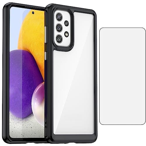 Image of Asuwish Phone Case for Samsung Galaxy A73 5G 2022 with Tempered Glass Screen Protector Cover and Cell Accessories Slim Soft Protective Rubber Mobile Gaxaly A 73 G5 Gaxaly 73A S73 Women Men Clear Black