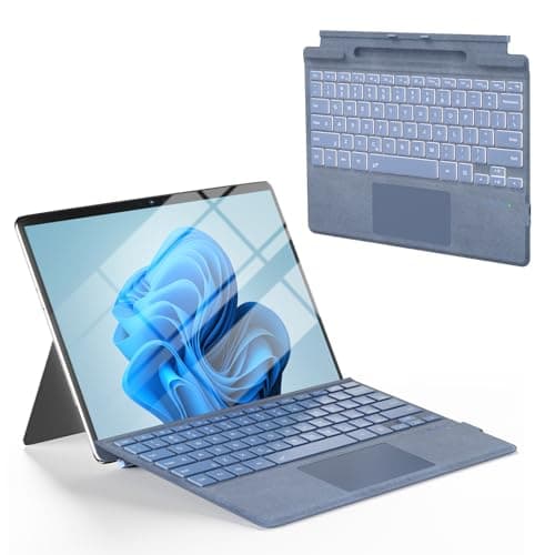 Image of Surface Pro Keyboard Blue, Wireless Ergonomic Type Cover for Microsoft Surface Pro 11/10/9/8/X 13 inch, Ultra-Slim Portable Magnetic Bluetooth Keyboard with 7 Color Backlit, Pen Holder, Trackpad