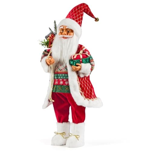 Image of Santa Claus Standing Figure/Traditional Christmas Decoration with Festive Outfit & Gift Sack/Large or Medium Size (Large)