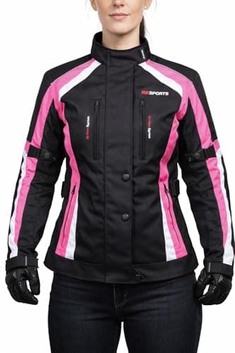 Image of RKsports 747 Ladies WATERPROOF MOTORCYCLE MOTORBIKE JACKET BLACK CE ARMORS (14, Pink)