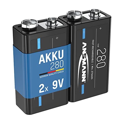 Image of Ansmann 9V size Rechargeable Batteries [Pack of 2] 280mAh 8.4V NiMH Low Self-Discharge E-Block Size Battery Walkie Talkies, Speakers, Microphones, Multimeters, Toys - Black