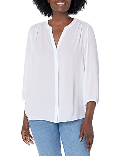 Image of NYDJ Women's 3/4 Sleeve Pintuck Blouse, Optic White, Large