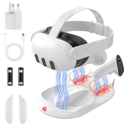 Image of GEEKERA Charging Dock Compatible with Meta Quest 3: Fast Magnetic Charger for VR Headset & Controllers, with 2 Rechargeable Batteries & 18W Power Adapter, VR Accessories for Gamer