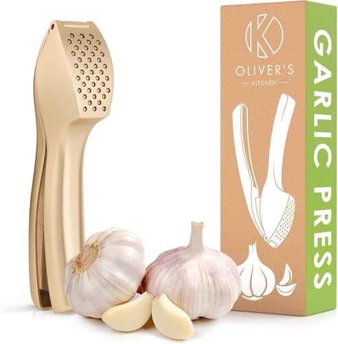 Image of Oliver's Kitchen ® Premium Garlic Press - Super Easy to Use & Clean Garlic Crusher & Mincer - Crush Garlic & Ginger Effortlessly (No Need to Peel) - Built for Life - Strong & Durable (Matt Gold)