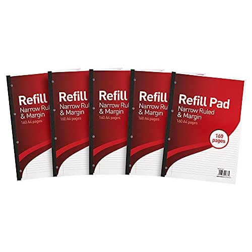 Image of SUMMIT A4 Lined Paper, Refill Pad, 6 mm Narrow Ruled and Margin, 160 Page, Pack of 5
