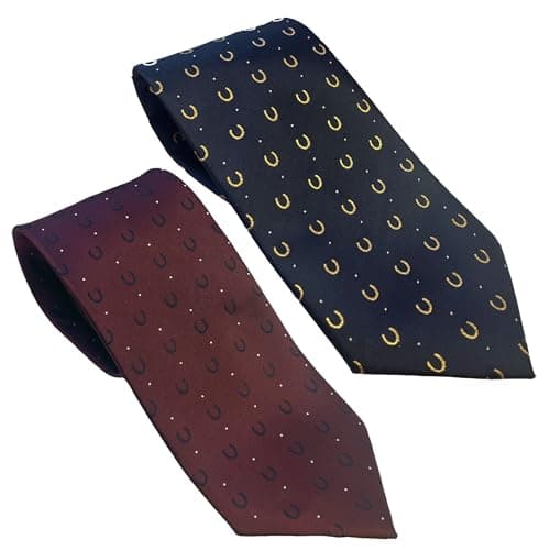 Image of Equetech Unisex Horseshoe Polka Dot Showing Equestrian Neck Tie (Navy/Gold)